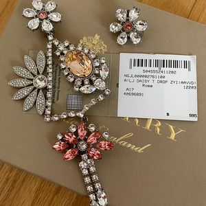 Burberry crystal daisy asymmetrical drop clip on earrings
